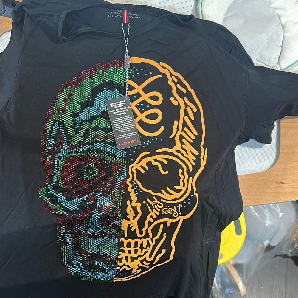 Black and Orange Short Sleeve Skull Tee